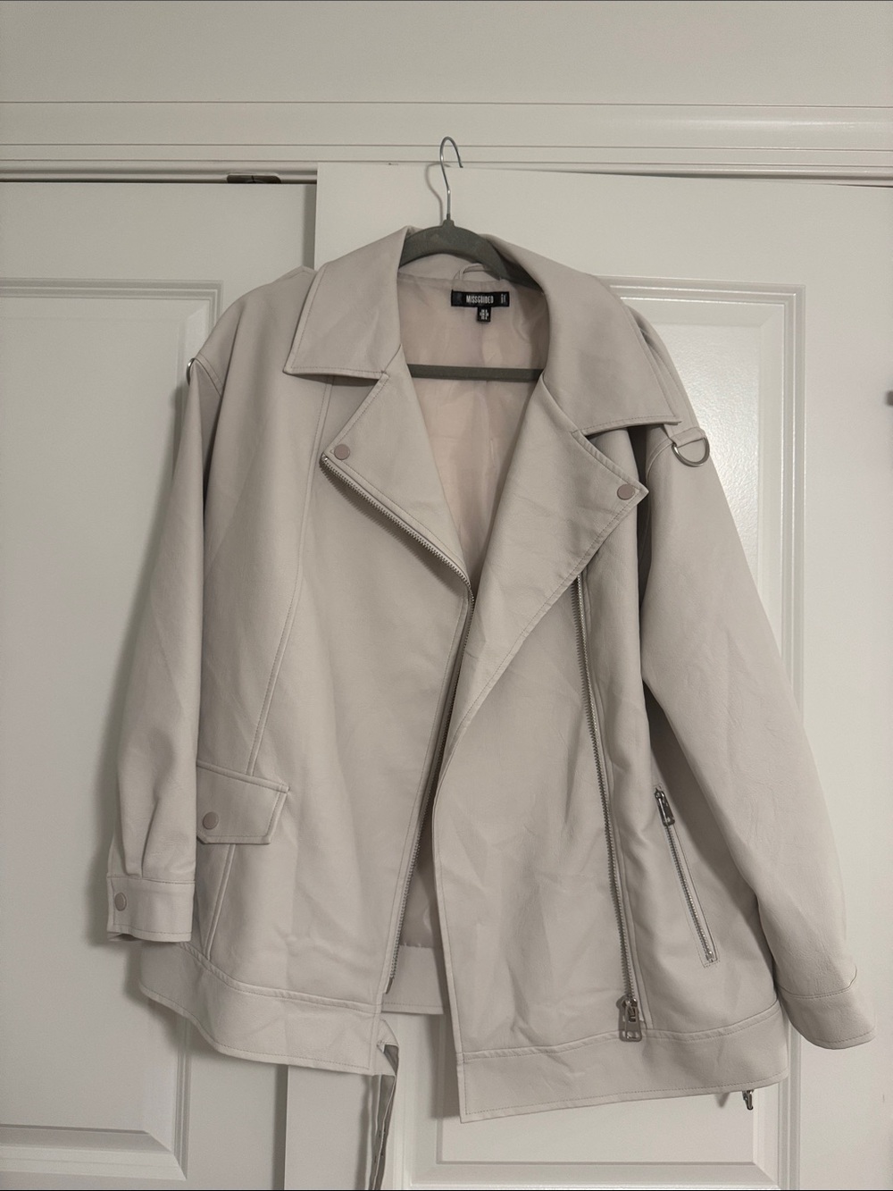 Missguided Oversized Cream Faux-Leather Moto Jacket